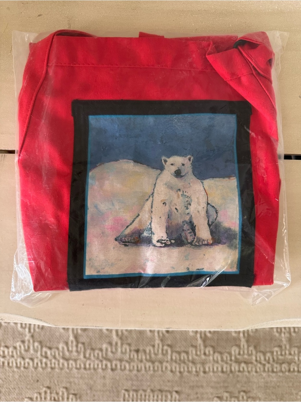Red Canvas apron with Polar Bear illustration